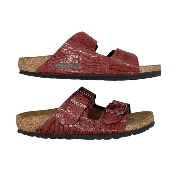 Birkenstock Arizona Birko-Flor Maroon Snake Pattern 2 Straps Slide Sandals 36 - Picture 5 of 15